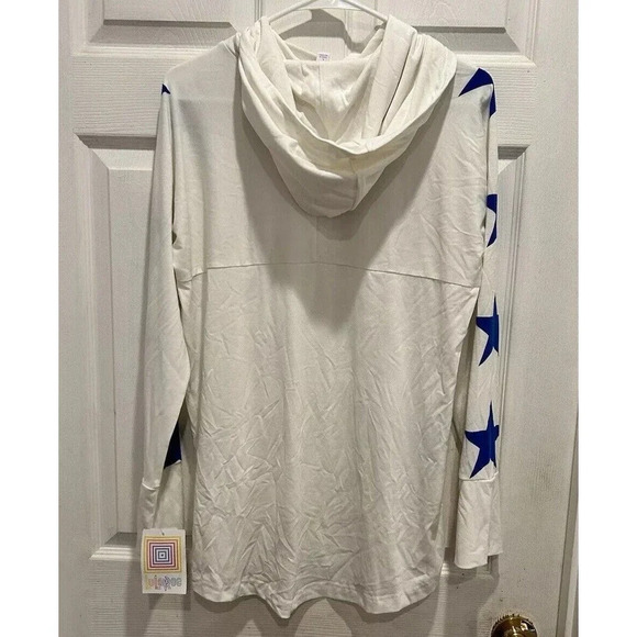 Lularoe‎ Amber Hoodie White With Blue Stars Large USA NWT - Picture 5 of 7